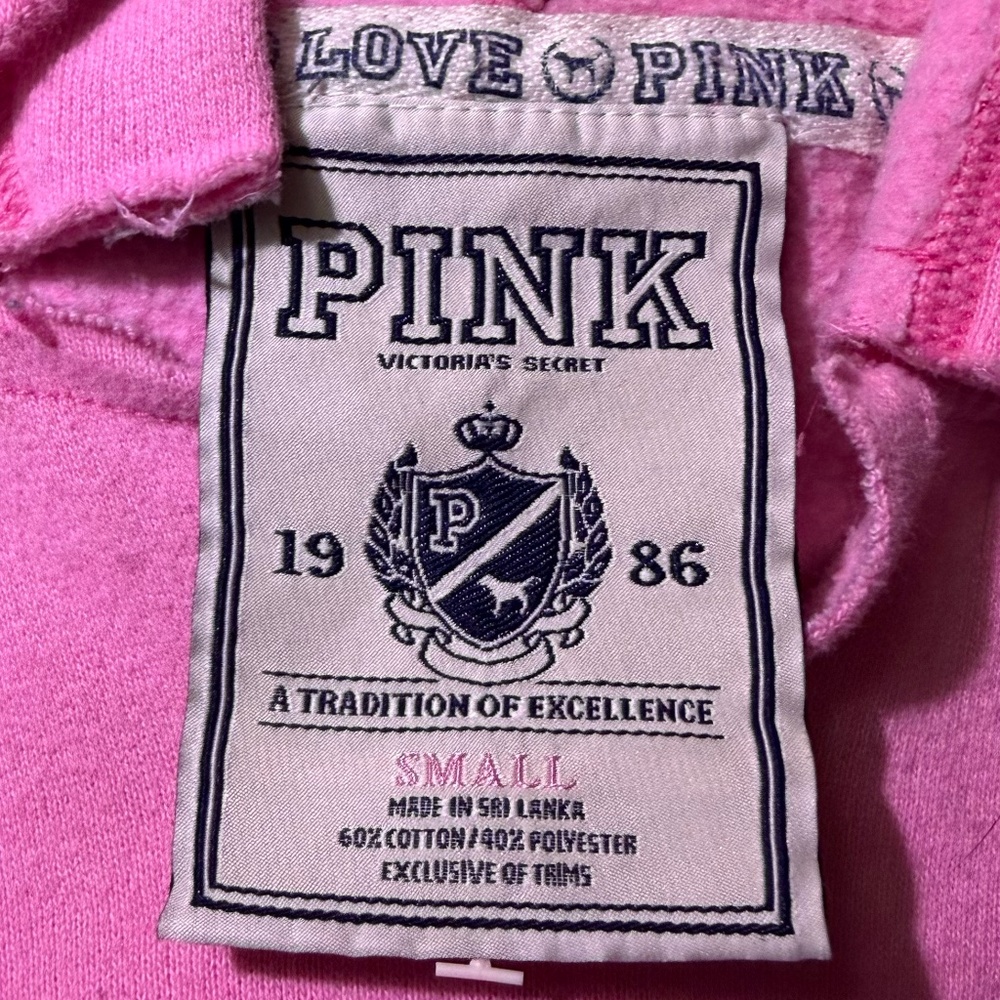 PINK Victoria's Secret Small Hoodie Graphic Sweatshirt White Peacesign Logo Y2K - Picture 14 of 15